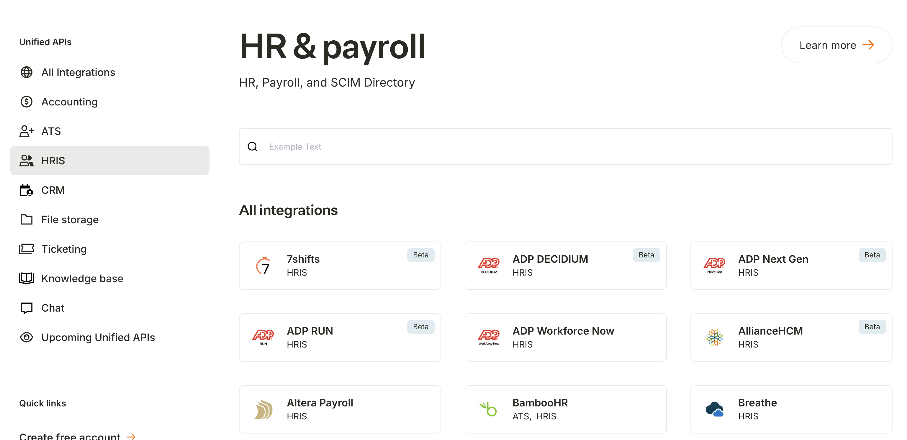 Coverage chart showing Merge's integration counts across HR and non-HR categories.